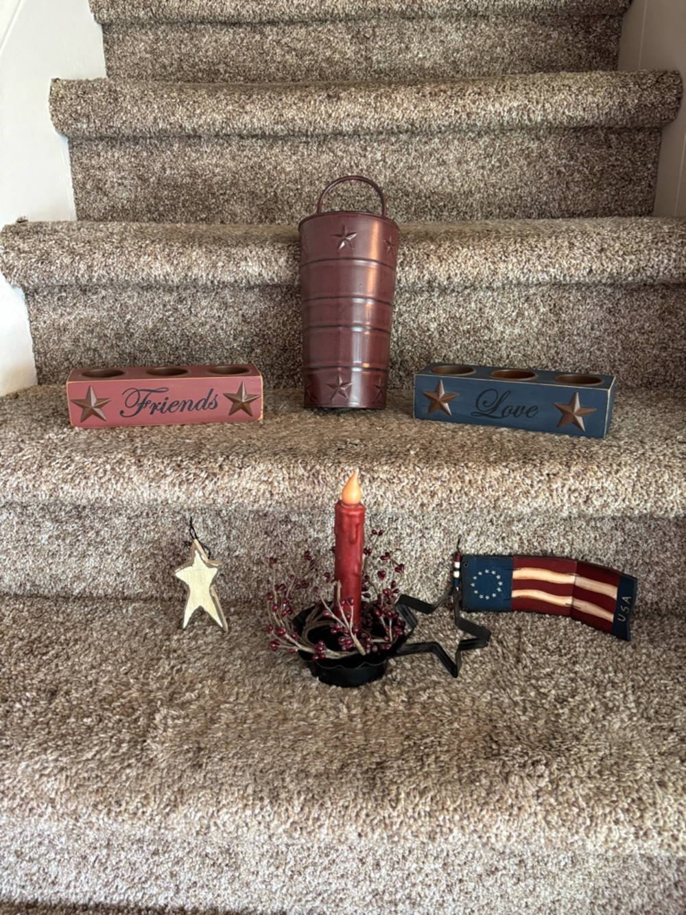 Patriotic Red Metal Candle Holder Accent